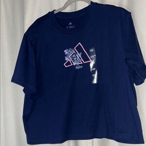 Adidas Kids Navy Tee with Pink and White Graphic